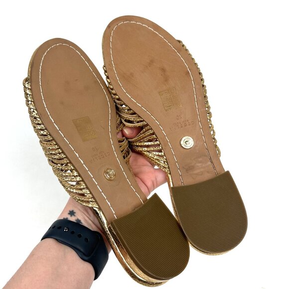 Cecilia New York Sienna Strappy Slide Sandals Gold Size 10 - Picture 7 of 8
